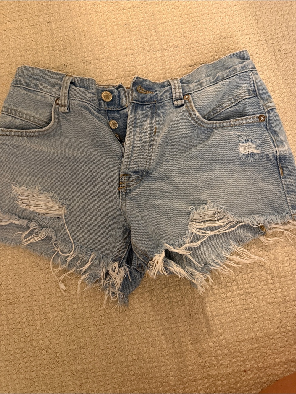 Free People Light Blue Ripped Denim Shorts